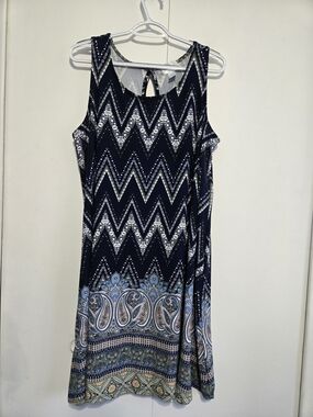 Just Be Navy Boho Dress 3X Sleeveless Chevron Paisley Swing Shift Plus Size